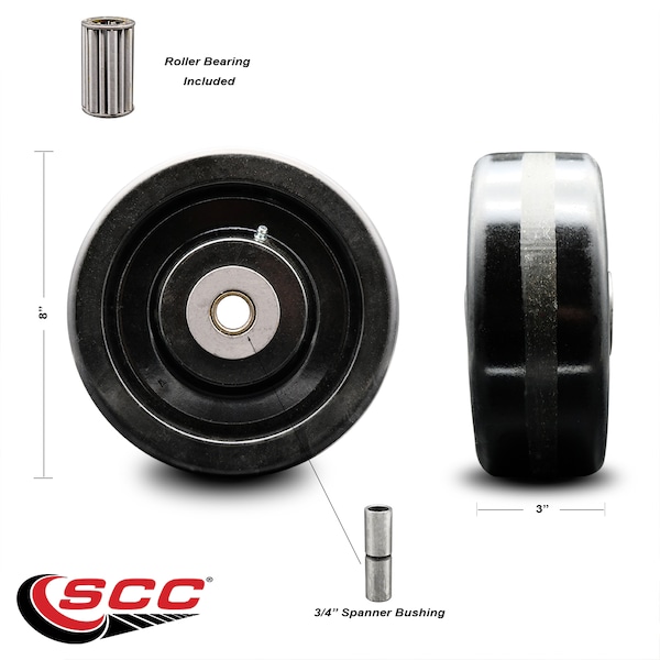 SCC - 8 Phenolic Wheel Only W/Roller Bearing - 3/4 Bore - 2500 Lbs Capacity